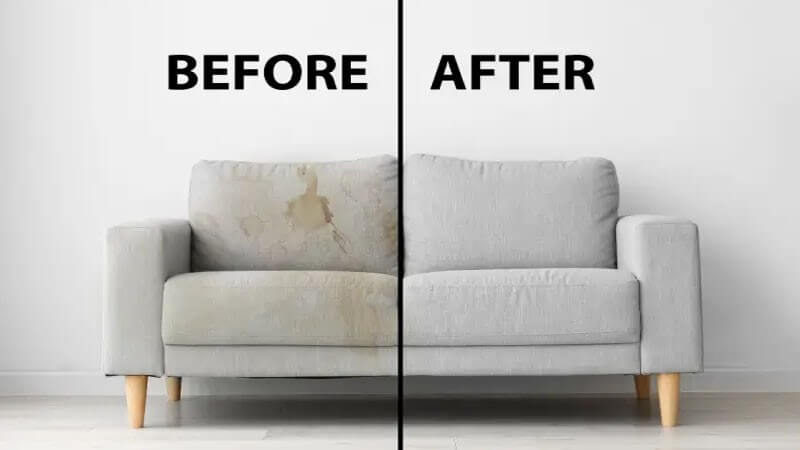قبل و بعد از تمیز کردن مبل با محلول جوش شیرین و سرکه