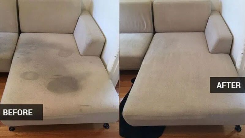 تصویری از قبل و بعد از تمیز شدن لکه ادرار از روی مبل